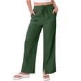 thumbnail image 1 of Pantalones De Lino Para Mujer Womens Wide Leg Palazzo Linen Pants High Waist Split Ankle Casual Lounge Summer Beach Vacation Trousers 2026 Summer, 1 of 9