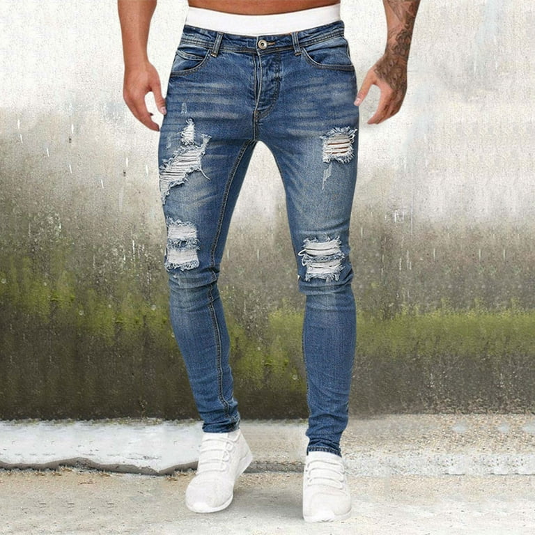 Pantalones De Vestir Para Hombres Mens Jeans Regular Fit Pantalones De Hombre Mens Jeans Stretch Relaxed Fit Jeans for Men Pants for MenMen s Casual Hop Sports High Stretch Tight WaBlue3XL Walmart