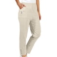thumbnail image 1 of Pantalones Para Mujer Fashion Women's Solid Color Stretch Waist Strap Pocket Zipper Pants Long Pants Khaki M, 1 of 6
