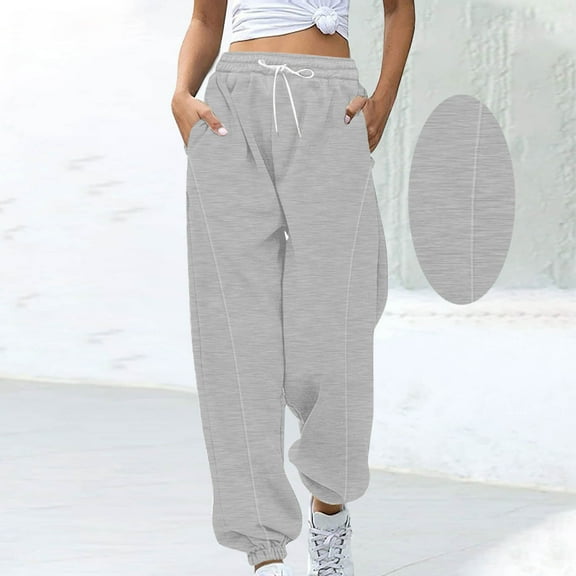 Pantalones Para Mujer Women Sweats Women's Casual Solid Color Drawstring Elastic Waist Sweatpants Side Pockets Gray L
