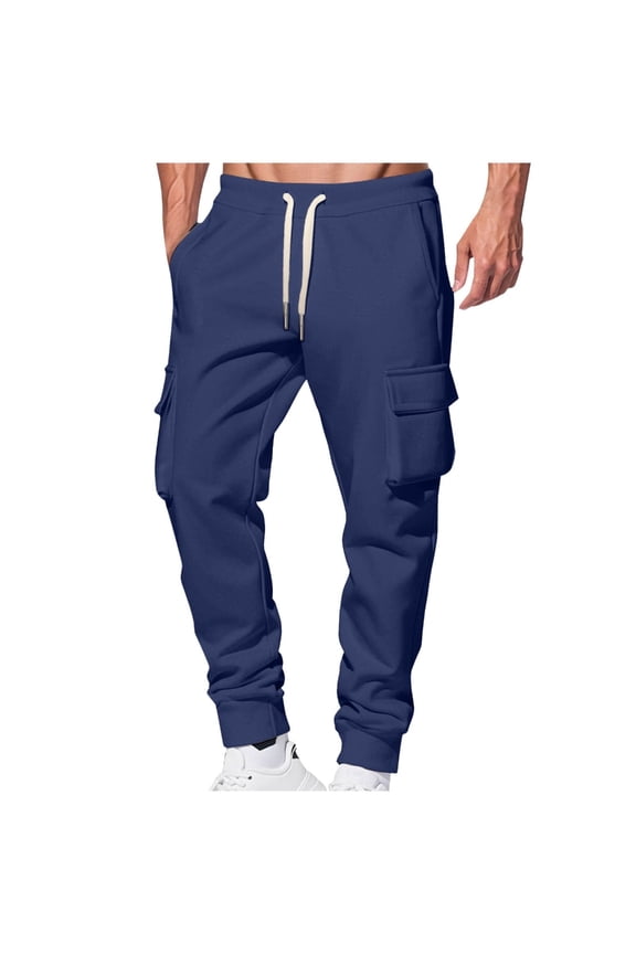 Pantalones deportivos tipo cargo forro para hombre, pesados, con cordn elstico, cintura elstica, para invierno, c