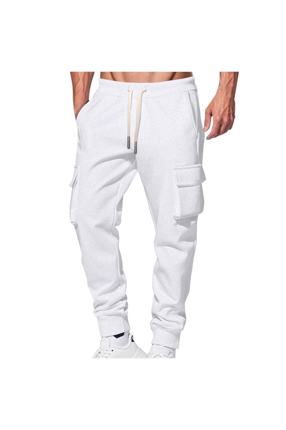 Pantalones deportivos tipo cargo forro para hombre, pesados, con cordn elstico, cintura elstica, para invierno, c
