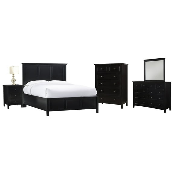 Pantego 5PC E King Bed, Nightstand, Dresser, Mirror & Chest Set in Black Mahogany