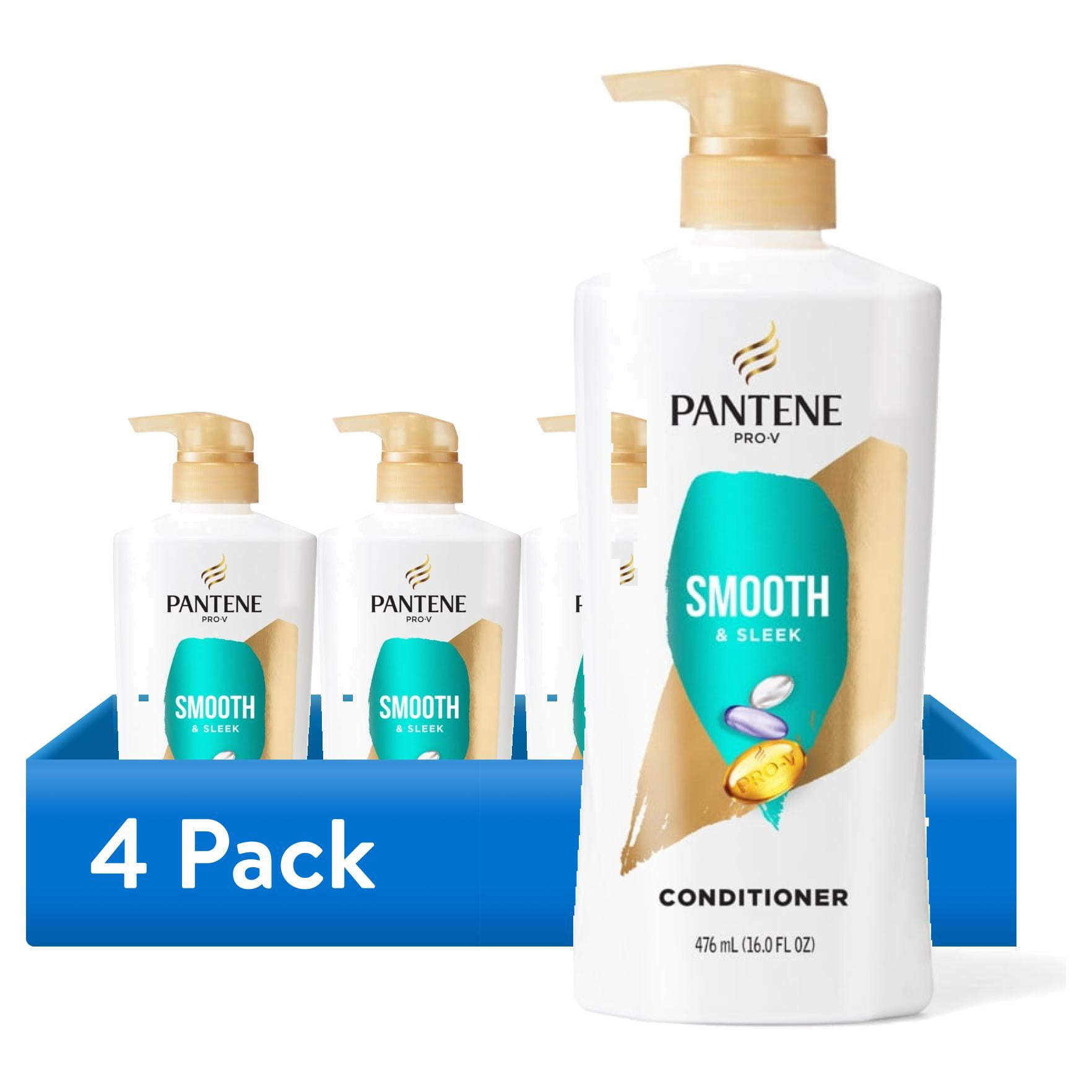 (4 pack) Pantene Pro-V Conditioner Smooth and Sleek, Shine Enhancing, 16.0 fl oz