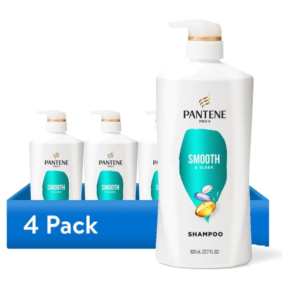 (4 pack) Pantene Pro-V Shampoo, Smooth and Sleek, All Hair Styles, 27.7 fl oz