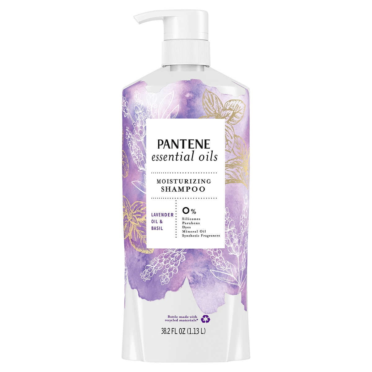 Pantene Essential Oils Moisturizing Shampoo Lavender Oil Basil 38.2 fl oz