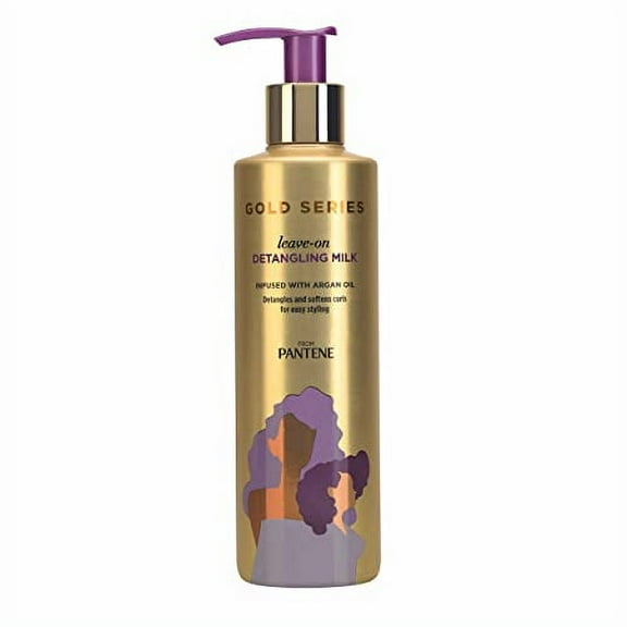 Pantene Gold Series Detangling Milk Hair Treatment for Curly Hair, Natural and Textured Hair, 7.6 Fl Oz  Leave-On Hair Detangler Infused with Rich Argan Oil, Dye and Sulfate Free Formula