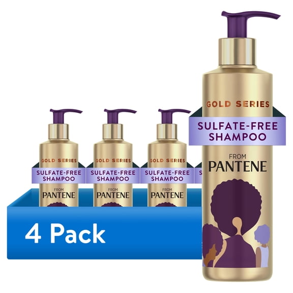 (4 pack) Pantene Gold Series Shampoo, Sulfate-Free with Argan Oil for Curly, Coily Hair, 8.5 fl oz