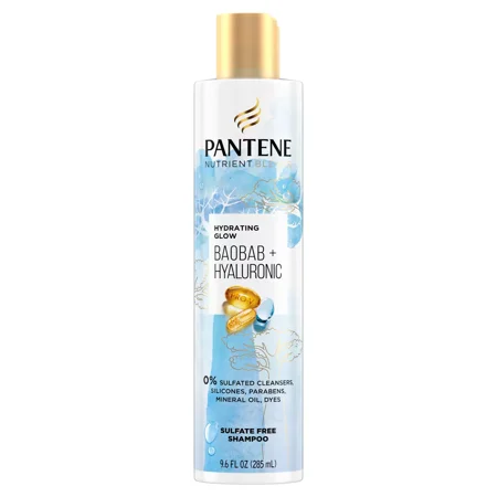 Pantene Hydrating Glow Baobab Plus Hyaluronic Sulfate Free Shampoo, 9.6 oz, 6 Pack