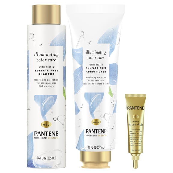 Pantene Nutrient Blends Illuminating Color Care with Biotin Sulfate-free Shampoo & Conditioner + Intense Rescue Shots