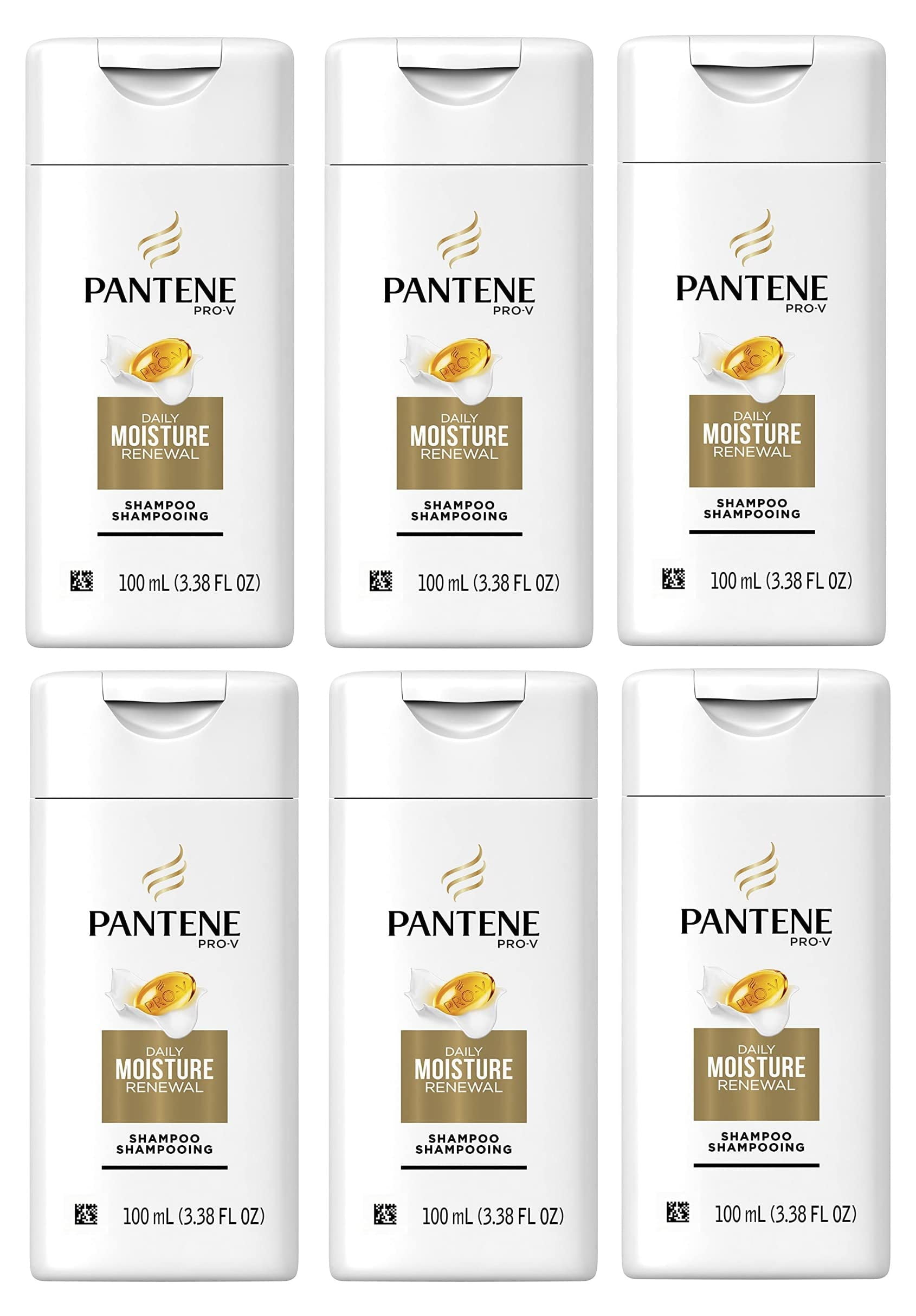 Pantene Pro-V Daily Moisture Renewal Hydrating Shampoo, 3.38 Fl Oz Travel Size (Pack Of 6)