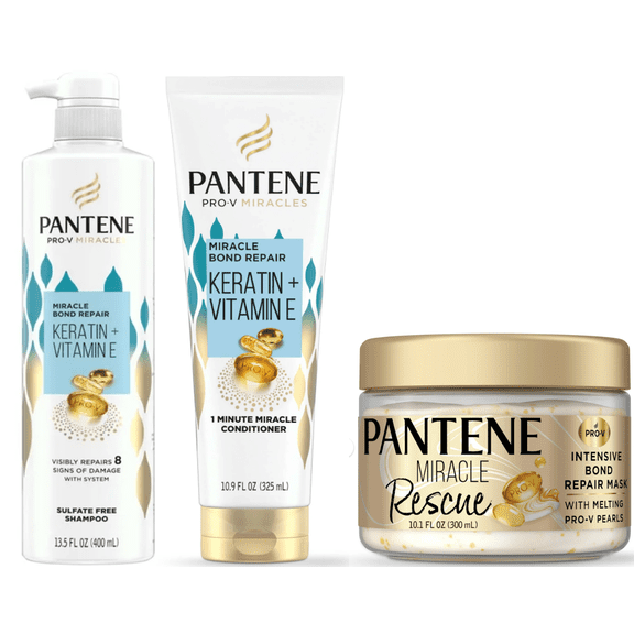 Pantene Pro-V Miracles Bundle - Bond Repair Shampoo, Conditioner, & Rescue Mask, 13.5 oz