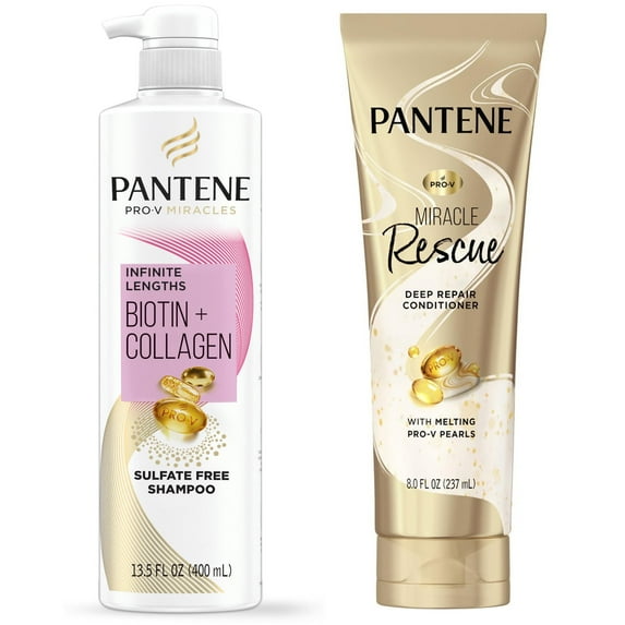 Pantene Pro-V Miracles Infinite Lengths Biotin + Collagen Shampoo & Deep Repair Conditioner Set, 13.5 fl oz for All Hair Types