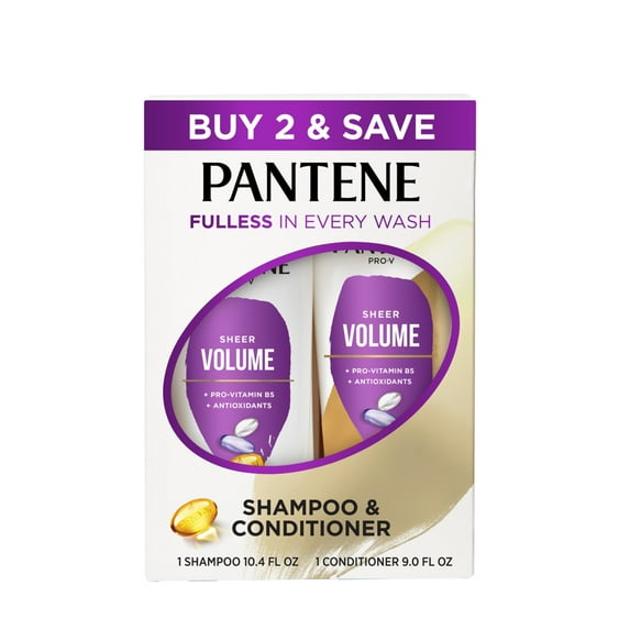 Pantene Pro-V Shampoo and Conditioner Volume & Body, 10.4 fl oz + 9.0 fl oz