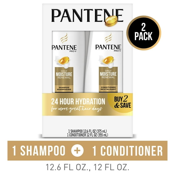 Pantene Shampoo Conditioner Set, Daily Moisture Renewal, 12-12.6 oz