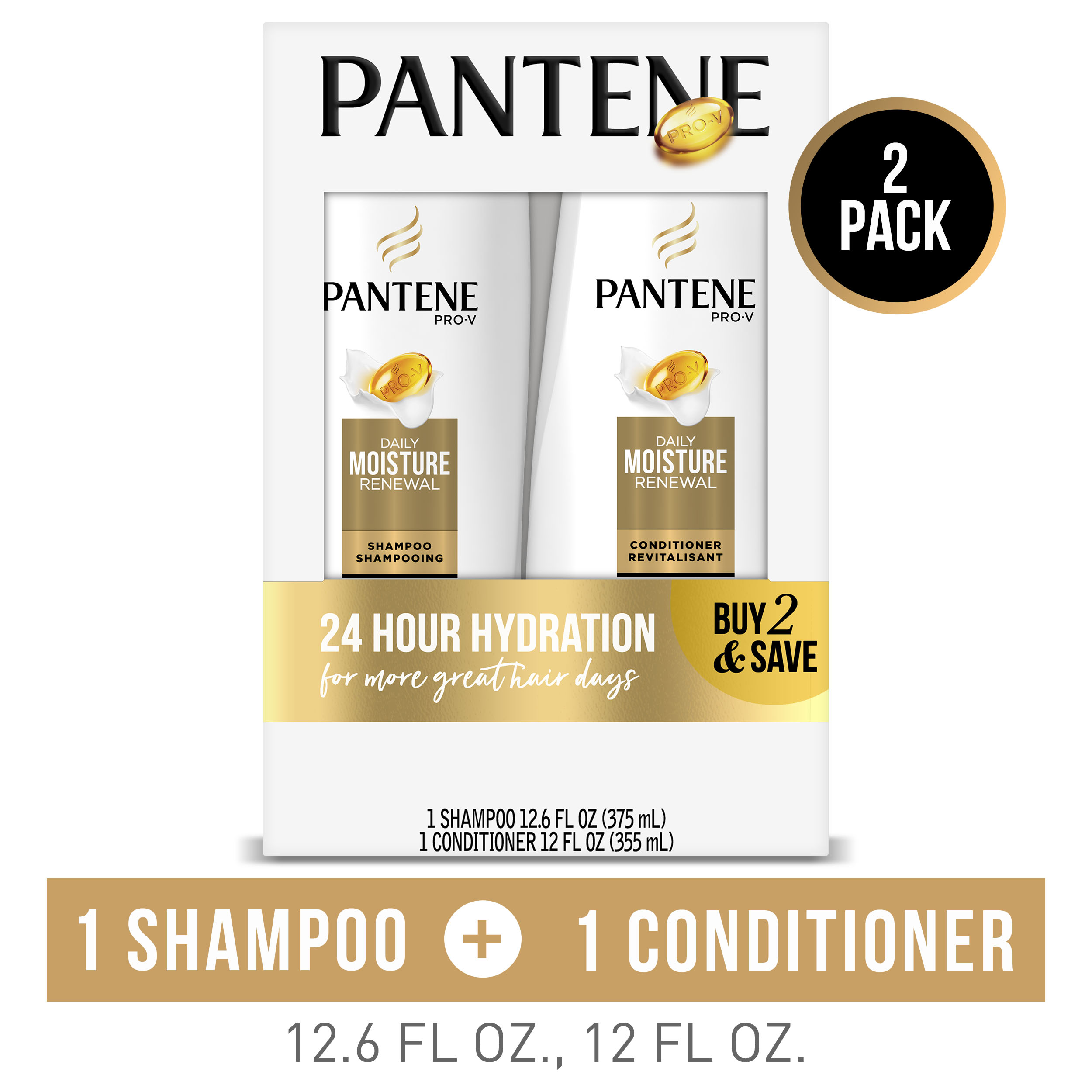 Pantene Shampoo Conditioner Set, Daily Moisture Renewal, 12-12.6 oz - image 1 of 10