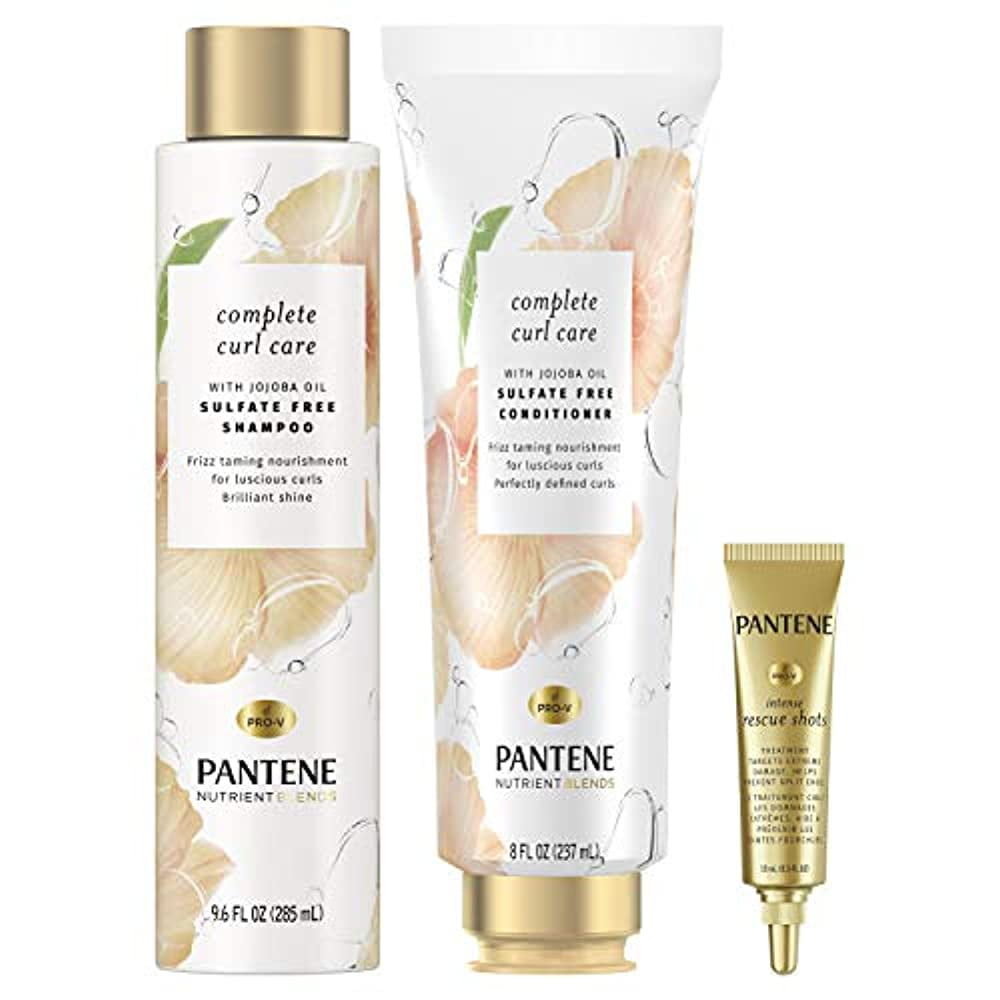 Pantene Shampoo and Conditioner Plus Rescue Shot Treatment, with Jojoba Oil for Curly Hair, Nutrient Blends Complete Curl Care