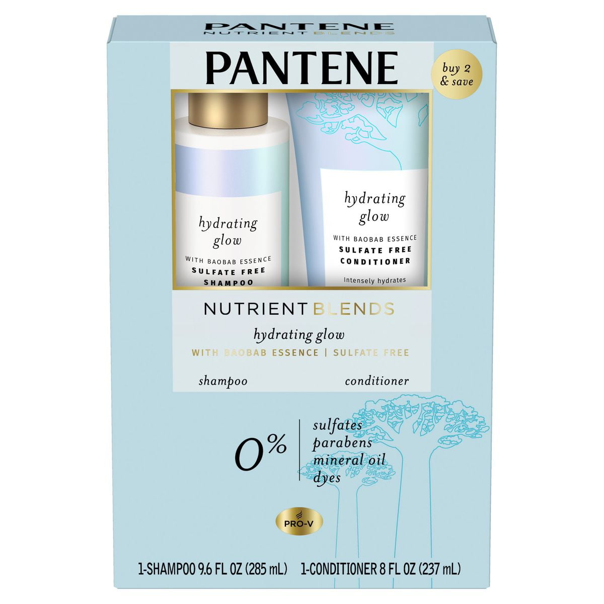 Pantene Sulfate Free Baobab Shampoo and Conditioner Dual Pack, Nutrient