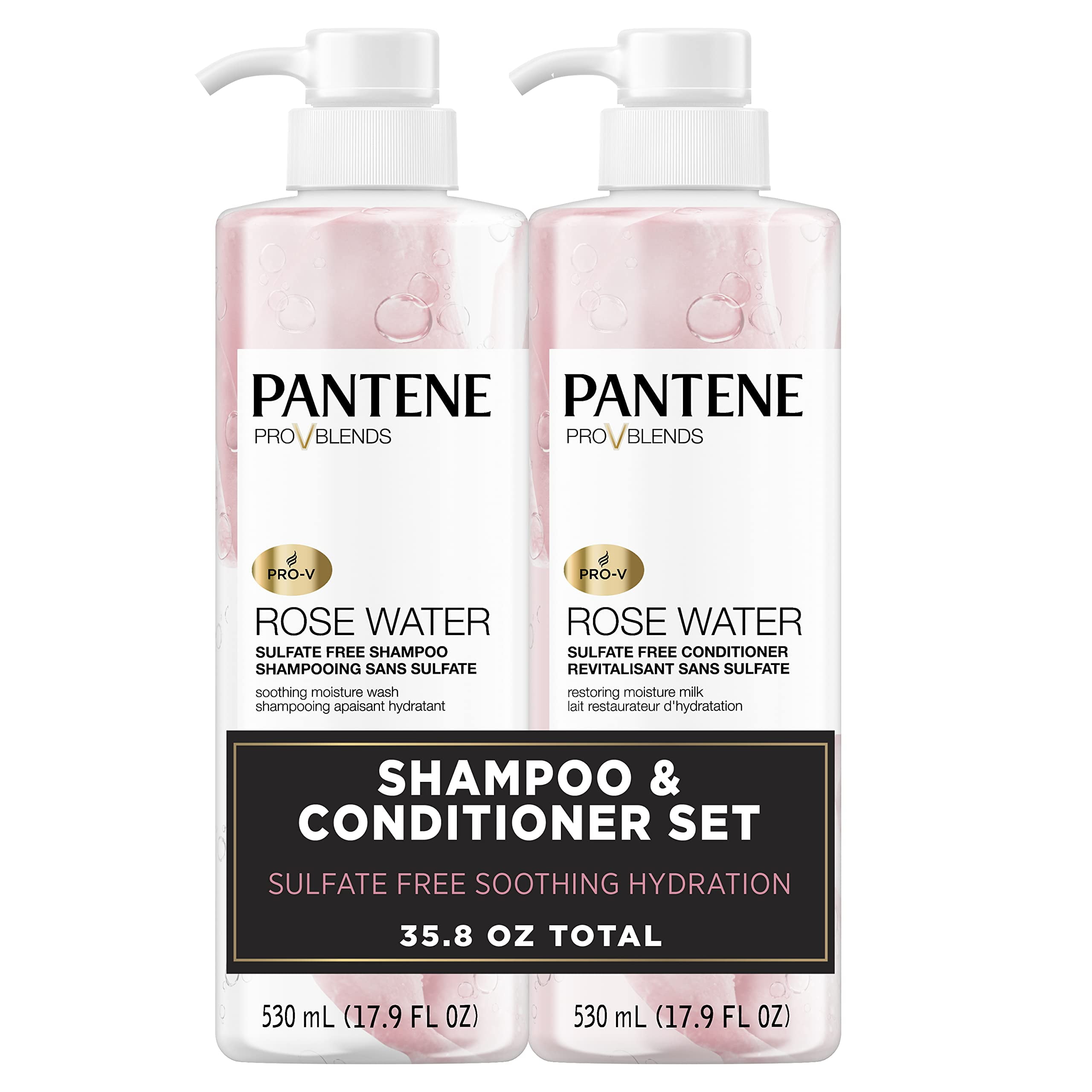 Pantene Sulfate Free Shampoo And Conditioner Set, Rose Water, Soothing