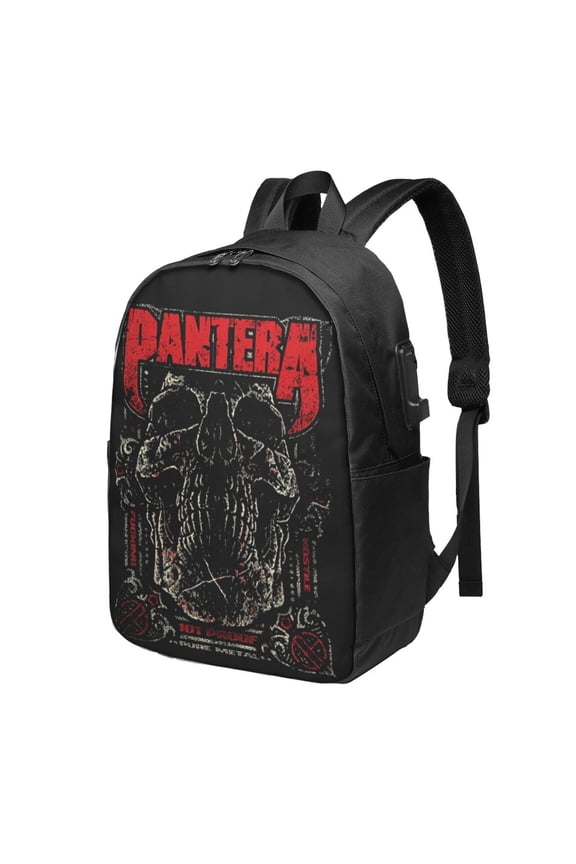 Pantera Skull Logo Backpack Fashion Travel Backpack Laptop Backpack 17 Inch External Usb Interface Headphone Line Interface