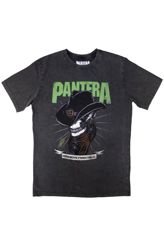 Pantera Unisex Stone Wash T-Shirt Skeleton Cowboy (Charcoal Grey) (Large)