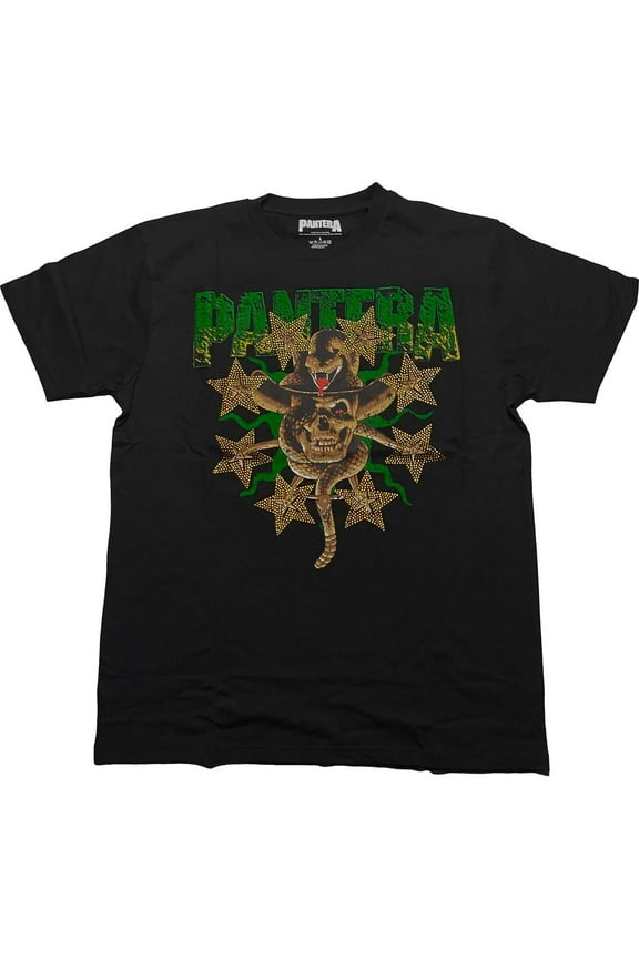 Pantera Unisex T-Shirt Skull & Snake (Diamante) (Large)