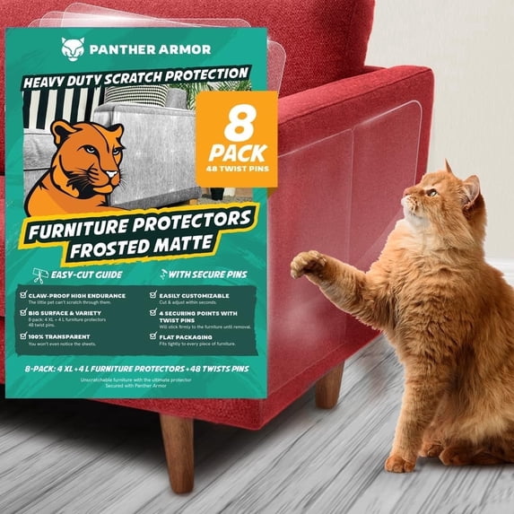 Panther Armor Cat Scratch Furniture Protector, Matte 8 Sheet Pack w 64 Twist Pins (4XL+4L)