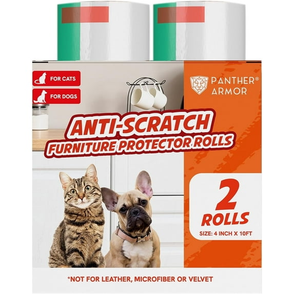 Panther Armor Couch Protector for Cat Scratching Furniture Clear Gloss 2 Rolls - Each 4 inch x 20 ft