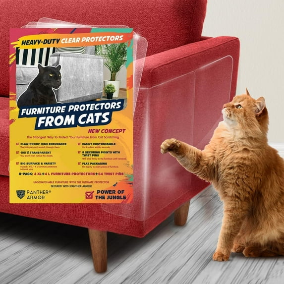 Panther Armor Cat Scratch Furniture Protector, Gloss 8 Sheet Pack w 64 Twist Pins (4XL+4L)
