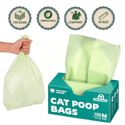 Panther Armor Compostable Cat Poop Bags - 100x Unscented Pet Waste, 13x9in Leak Proof Kitty Litter Disposal - Odor Proof, Easy Open Dispenser Box of Cat Poop