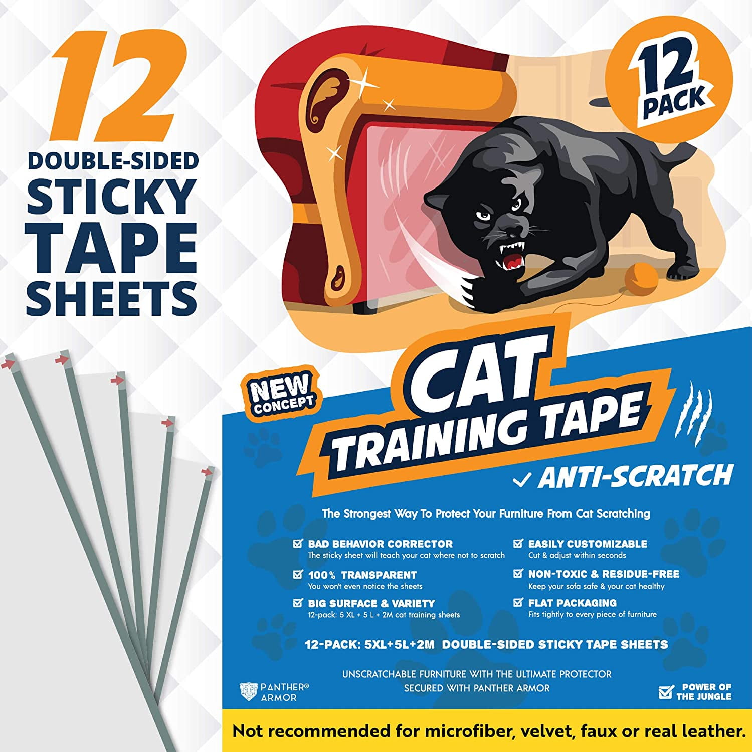 Panther Armor Cat Scratch Furniture Protector Clear Double Sided Anti Scratch Sticky Sheets 10 Pack Walmart