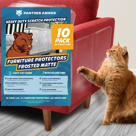 Panther Armor Cat Scratch Furniture Protector, Matte 10 Sheet Pack w 80 Pins (5XL+5L)