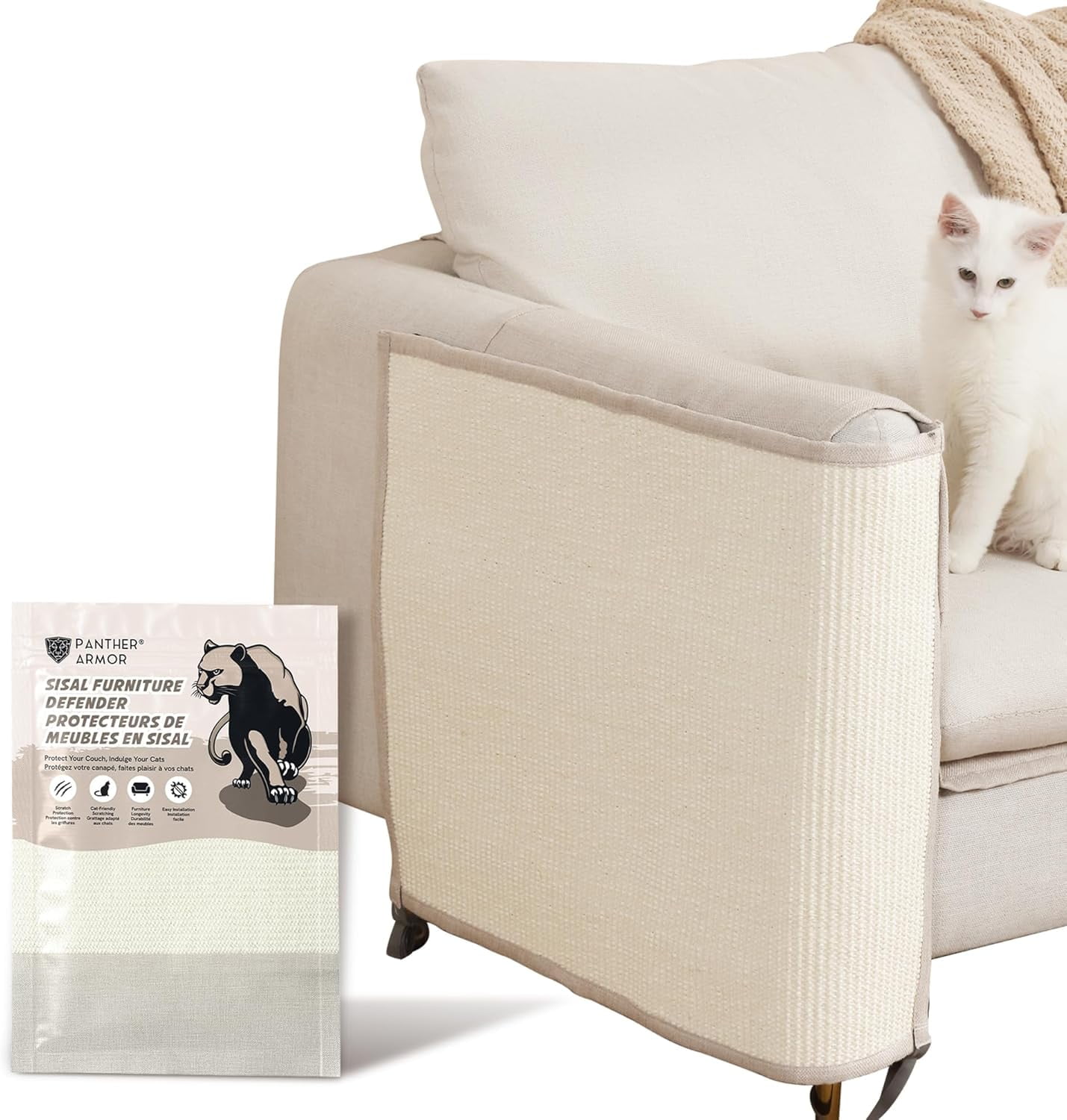 Panther Armor Cat Couch Protector for Cat Scratching Furniture Defense Brown Right Arm