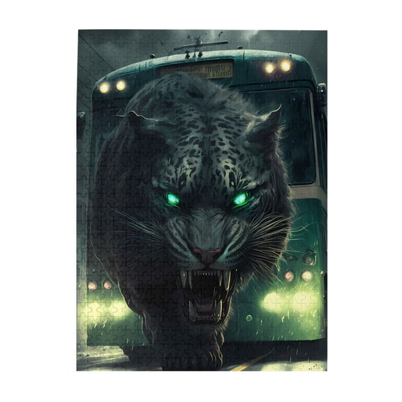 Panther Bus City Night Rain 500-Piece Wooden Jigsaw Puzzle for Adults, Fun & Challenging Family Game, Stylish Wall Decor & Holiday Gift