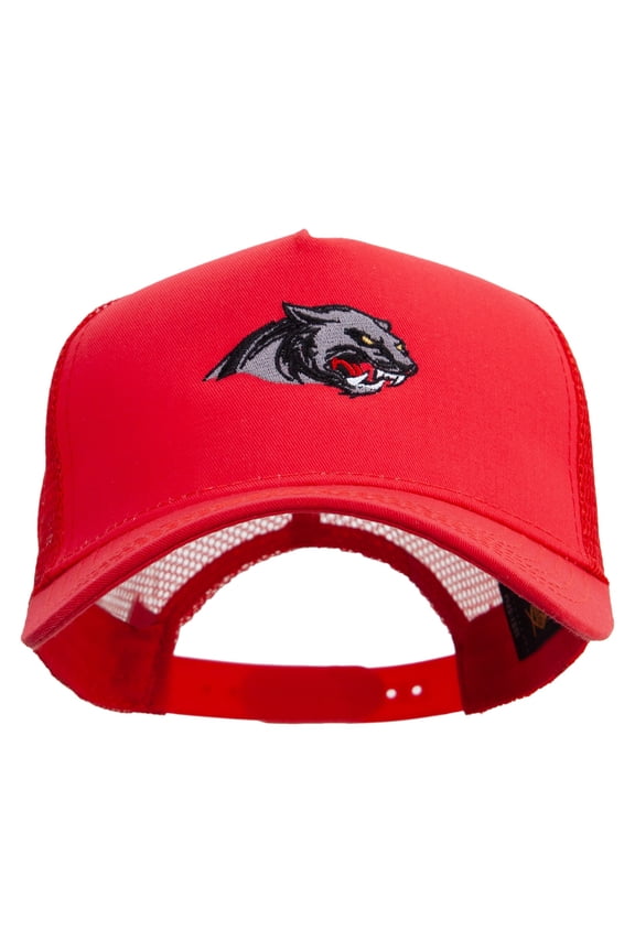 Panther Five Panels Pro Style Trucker Mesh Cap - Red OSFM