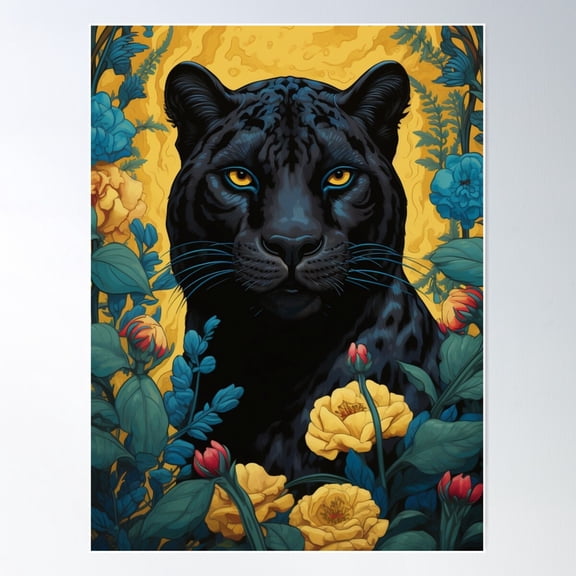 Panther & Floral Silk Art Graphic Poster Wall Art, Modern Wall Decor For Living Room Bedroom, 8x12 UNFRAMED