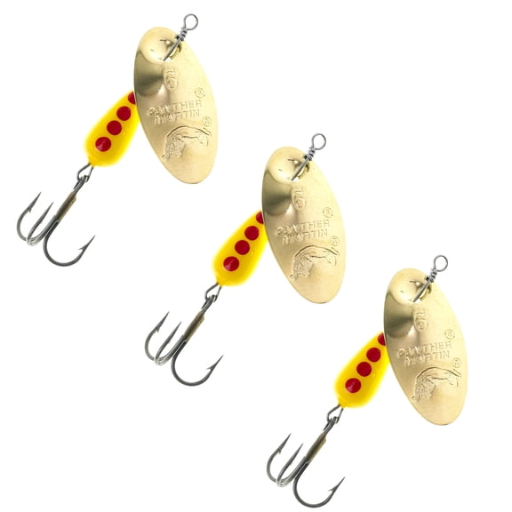 Panther Martin 3PKPMR_6_GY Classic Regular Teardrop Spinners 3 Fishing Lures - Pack of 3 - Gold Yellow - 6 (1/4 oz)