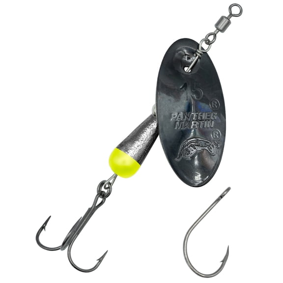 Panther Martin PMCSH_9S_BBNCH Custom Salmon & Steelhead Salmon Steelhead Fishing Lure - Holographic Black Blade with Black Nickel & Chartreuse Body - 9S (1/4 oz.)