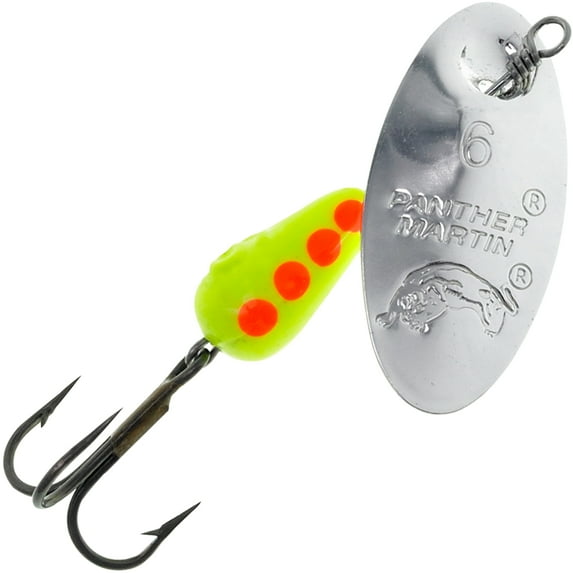 Panther Martin PMR_2_SCO Classic Regular Teardrop Spinners Fishing Lure - Silver/Chartreuse/Orange - 2 (1/16 oz)