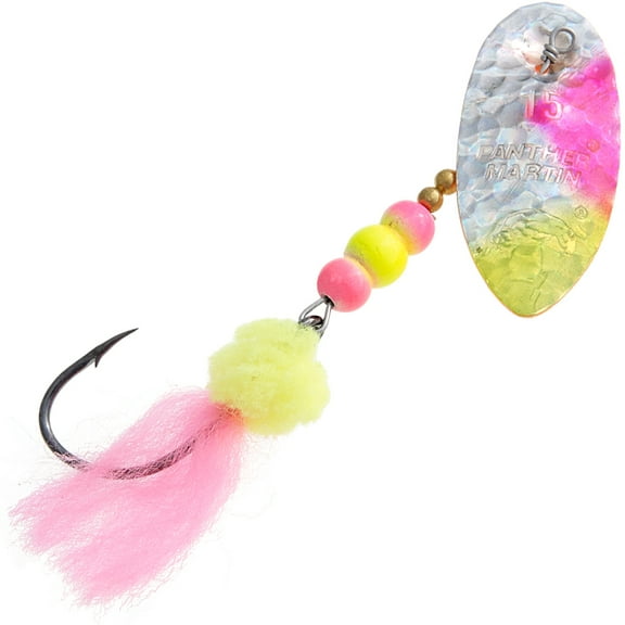 Panther Martin PMSSHR_12L_HCP Salmon Steelhead HolyRoe Fishing Spinning Lure - Hammered Chartreuse Pink - 12L (3/10 oz)