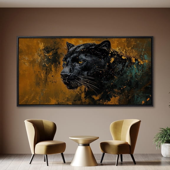 Panther Portrait Art: Black And Gold Abstract Animal Poster, Unframed Poster Size 12x18