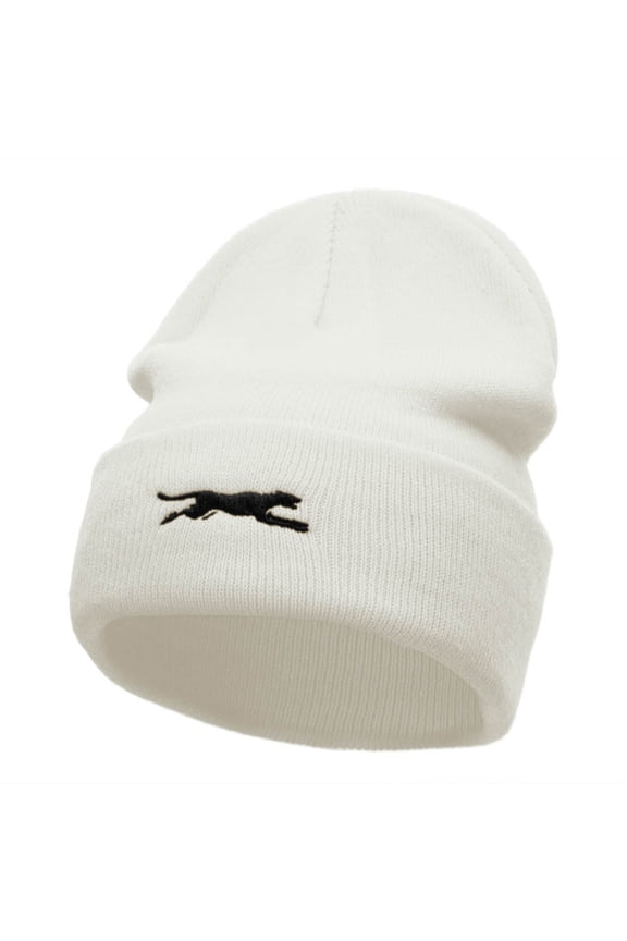 Panther Pounce Embroidered 12 Inch Long Knitted Beanie - White OSFM