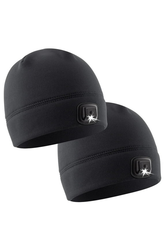 LED Hat Light 2 Pack - POWERCAP 3.0 USB Rechargeable LED Knitted Beanie - IPX4 Water Resistance - 150 Lumens (US, Alpha, One Size, Black/Black)