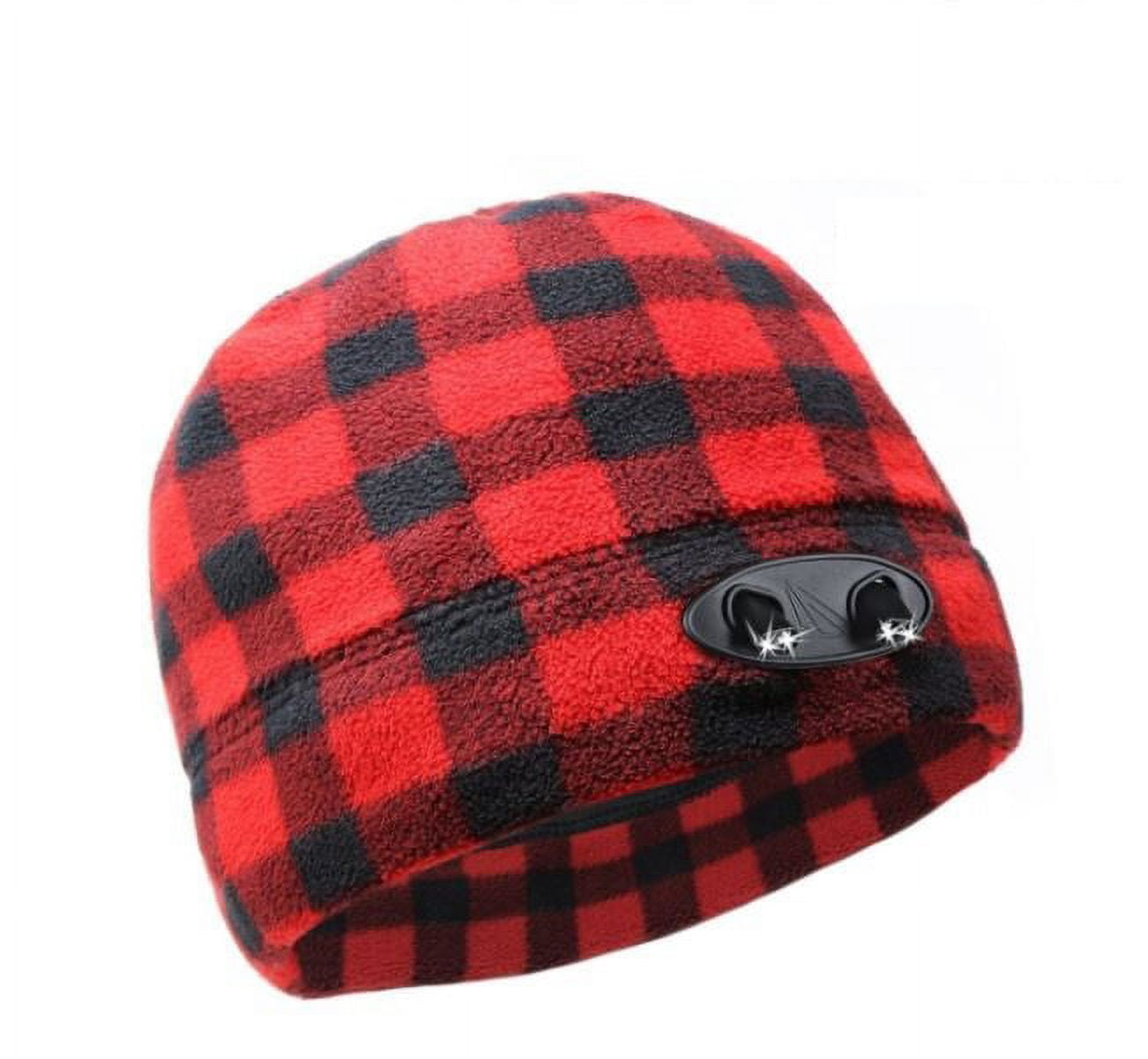 Panther Vision POWERCAP LED Beanie Cap 35/55 Ultra-Bright Hands Free LED  Lighted Battery Powered Headlamp Hat Plaid Red  Black (CUBWB-5505) 