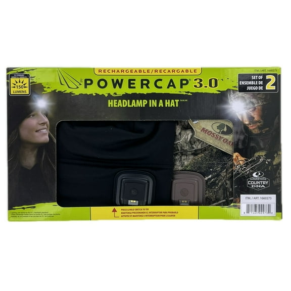 Panther Vision Rechargeable POWERCAP LED Lighted Beanie, 2-pack Black and Mossy Oak