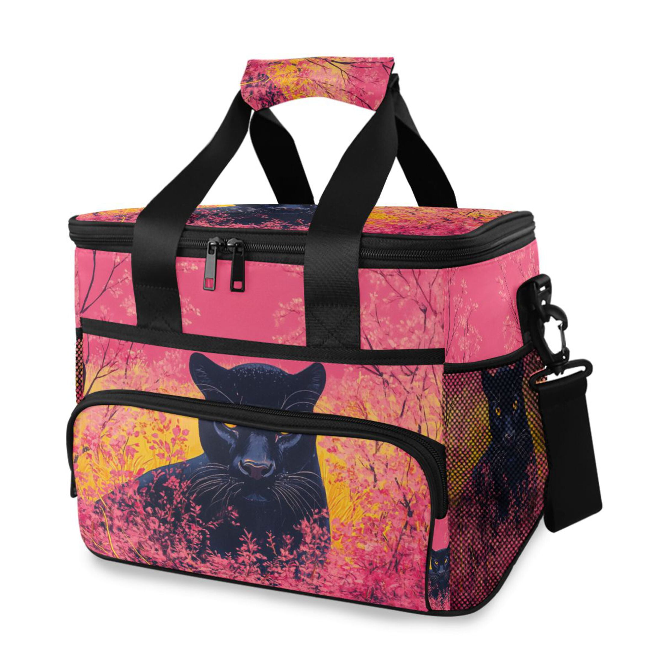 Panther in The Pink Woods Insulated Lunch Bag 15L Cooler Box for Women Men Work Camping Beach Travel
