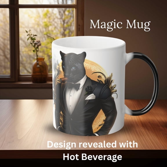Panther with Cigar Magic Mug, Color Changing Ceramic Mug