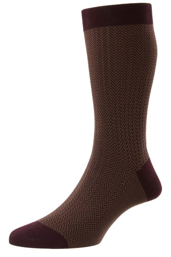 Fabian Cotton Fil D'Ecosse Herringbone Socks - Burgundy