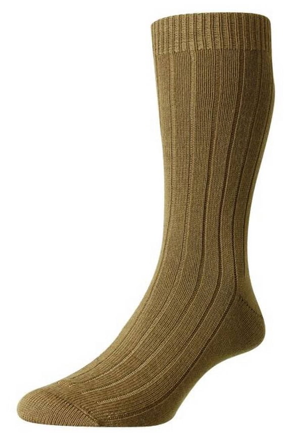 Packington Rib Merino Wool Socks - Dark Camel/Gold