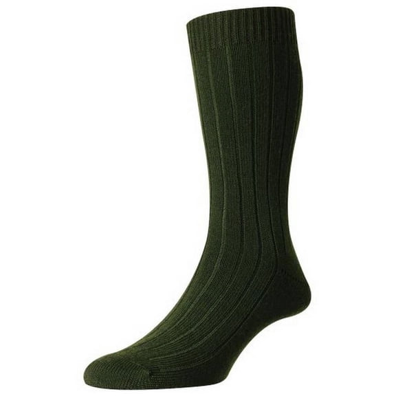 Pantherella Packington Rib Merino Wool Socks - Dark Olive/Green